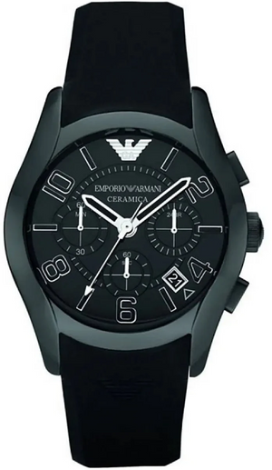 Emporio Armani Valente Large Chronograph Black Dial Black Silicone Strap Watch for Men - AR1430