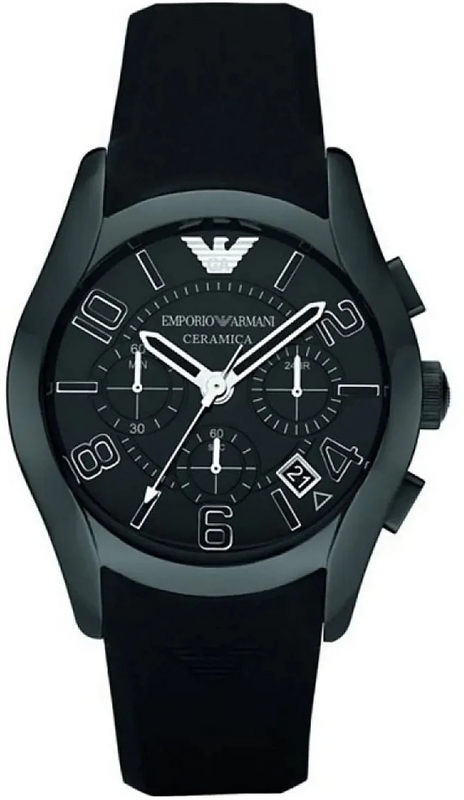 Emporio Armani Valente Large Chronograph Black Dial Black Silicone Strap Watch for Men - AR1430