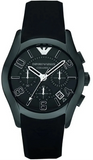 Emporio Armani Valente Large Chronograph Black Dial Black Silicone Strap Watch for Men - AR1430