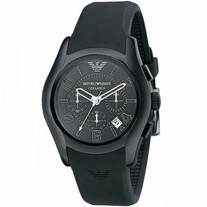 Emporio Armani Valente Large Chronograph Black Dial Black Silicone Strap Watch for Men - AR1430