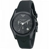 Emporio Armani Valente Large Chronograph Black Dial Black Silicone Strap Watch for Men - AR1430