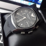 Emporio Armani Valente Large Chronograph Black Dial Black Silicone Strap Watch for Men - AR1430