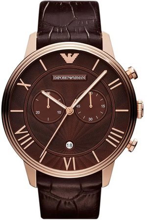 Emporio Armani Classic Large Chronograph Brown Dial Brown Leather Strap Watch for Men - AR1616
