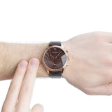 Emporio Armani Classic Large Chronograph Brown Dial Brown Leather Strap Watch for Men - AR1616