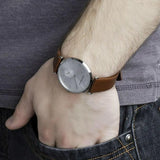 Emporio Armani Gianni Silver Dial Brown Leather Strap Watch for Men - AR1675