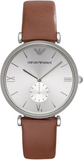 Emporio Armani Gianni Silver Dial Brown Leather Strap Watch for Men - AR1675