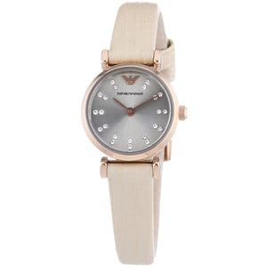 Emporio Armani Gianni T-Bar Silver Dial Beige Leather Strap Watch for Women - AR1687