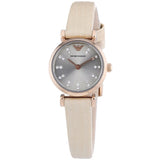 Emporio Armani Gianni T-Bar Silver Dial Beige Leather Strap Watch for Women - AR1687