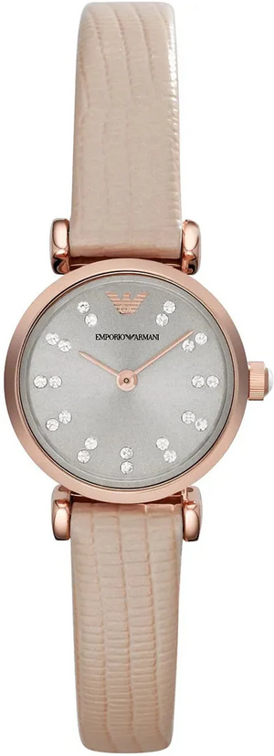Emporio Armani Gianni T-Bar Silver Dial Beige Leather Strap Watch for Women - AR1687