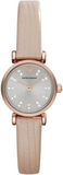Emporio Armani Gianni T-Bar Silver Dial Beige Leather Strap Watch for Women - AR1687