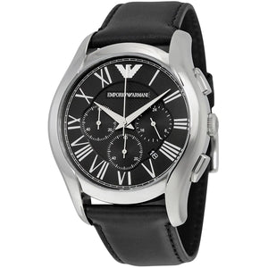 Emporio Armani Classic Chronograph Black Dial Black Leather Strap Watch for Men - AR1700