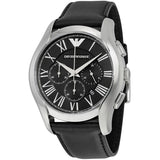 Emporio Armani Classic Chronograph Black Dial Black Leather Strap Watch for Men - AR1700