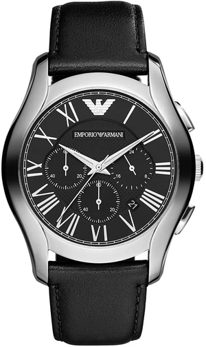 Emporio Armani Classic Chronograph Black Dial Black Leather Strap Watch for Men - AR1700