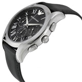 Emporio Armani Classic Chronograph Black Dial Black Leather Strap Watch for Men - AR1700