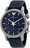 Emporio Armani Luigi Chronograph Blue Dial Black Leather Strap Watch For Men - AR1736