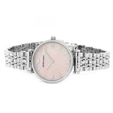 Emporio Armani Gianni T Bar Pink Mother of Pearl Dial Silver Steel Strap Watch For Women - AR1779