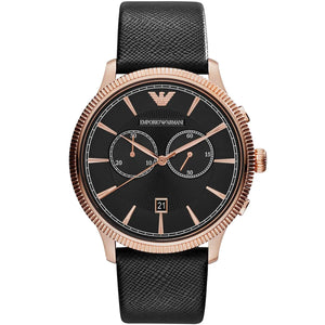 Emporio Armani Alpha Large Chronograph Black Dial Black Leather Strap Watch for Men - AR1792