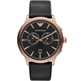 Emporio Armani Alpha Large Chronograph Black Dial Black Leather Strap Watch for Men - AR1792