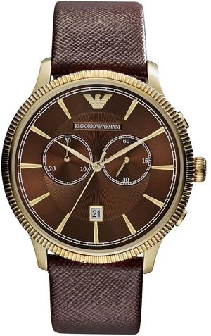 Emporio Armani Alpha Large Chronograph Brown Dial Brown Leather Strap Watch for Men - AR1793