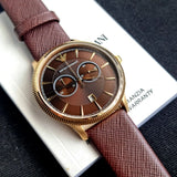 Emporio Armani Alpha Large Chronograph Brown Dial Brown Leather Strap Watch for Men - AR1793