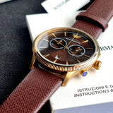 Emporio Armani Alpha Large Chronograph Brown Dial Brown Leather Strap Watch for Men - AR1793