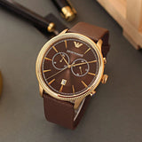 Emporio Armani Alpha Large Chronograph Brown Dial Brown Leather Strap Watch for Men - AR1793