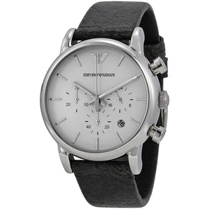 Emporio Armani Luigi Chronograph White Dial Black Leather Strap Watch for Men - AR1810