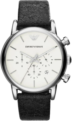 Emporio Armani Luigi Chronograph White Dial Black Leather Strap Watch for Men - AR1810