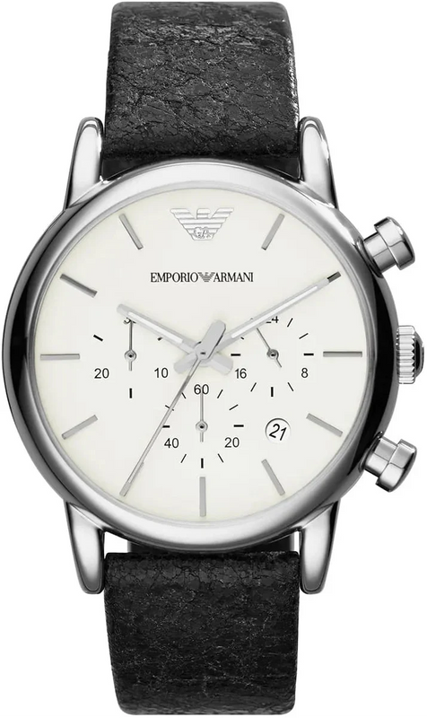 Emporio Armani Luigi Chronograph White Dial Black Leather Strap Watch for Men - AR1810