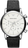 Emporio Armani Luigi Chronograph White Dial Black Leather Strap Watch for Men - AR1810