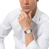 Emporio Armani Luigi Chronograph Silver Dial Brown Leather Strap Watch for Men - AR1846