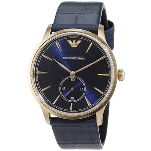 Emporio Armani Alpha Medium Blue Dial Blue Leather Strap Watch for Men - AR1848