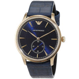 Emporio Armani Alpha Medium Blue Dial Blue Leather Strap Watch for Men - AR1848