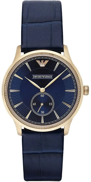 Emporio Armani Alpha Medium Blue Dial Blue Leather Strap Watch for Men - AR1848