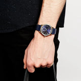 Emporio Armani Alpha Medium Blue Dial Blue Leather Strap Watch for Men - AR1848