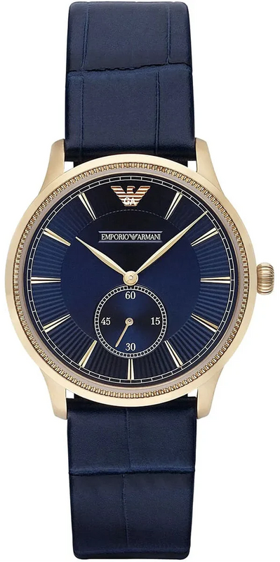 Emporio Armani Alpha Medium Blue Dial Blue Leather Strap Watch for Men - AR1848