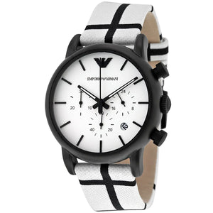 Emporio Armani Luigi Large Chronograph White Dial Two Tone Fabric Strap Watch for Men- AR1859