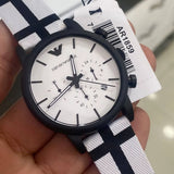 Emporio Armani Luigi Large Chronograph White Dial Two Tone Fabric Strap Watch for Men- AR1859