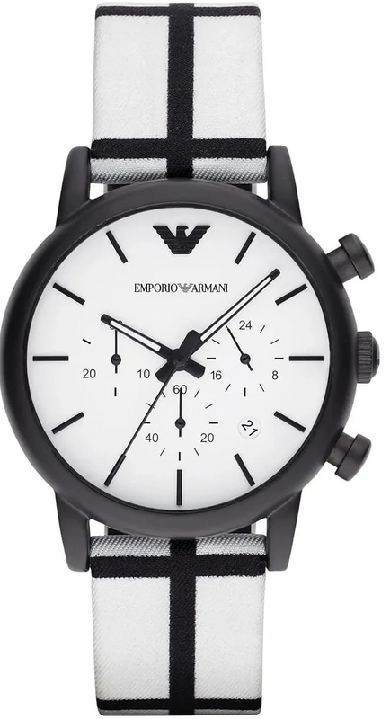 Emporio Armani Luigi Large Chronograph White Dial Two Tone Fabric Strap Watch for Men- AR1859