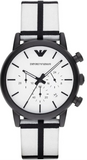 Emporio Armani Luigi Large Chronograph White Dial Two Tone Fabric Strap Watch for Men- AR1859