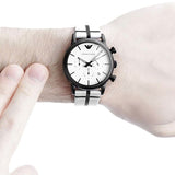 Emporio Armani Luigi Large Chronograph White Dial Two Tone Fabric Strap Watch for Men- AR1859
