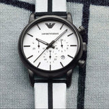 Emporio Armani Luigi Large Chronograph White Dial Two Tone Fabric Strap Watch for Men- AR1859
