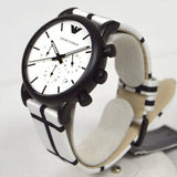 Emporio Armani Luigi Large Chronograph White Dial Two Tone Fabric Strap Watch for Men- AR1859
