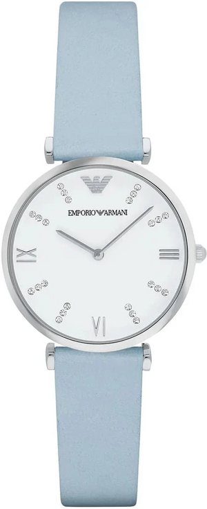 Emporio Armani Gianni T-Bar White Dial Blue Leather Strap Watch for Women - AR1928