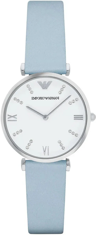 Emporio Armani Gianni T-Bar White Dial Blue Leather Strap Watch for Women - AR1928