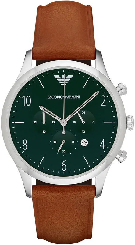 Emporio Armani Beta Chronograph Green Dial Brown Leather Strap Watch for Men - AR1941