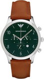 Emporio Armani Beta Chronograph Green Dial Brown Leather Strap Watch for Men - AR1941