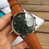 Emporio Armani Beta Chronograph Green Dial Brown Leather Strap Watch for Men - AR1941