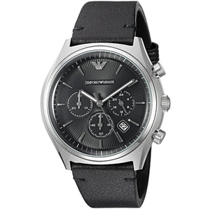 Emporio Armani Zeta Chronograph Black Dial Black Leather Strap Watch for Men - AR1975
