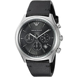 Emporio Armani Zeta Chronograph Black Dial Black Leather Strap Watch for Men - AR1975
